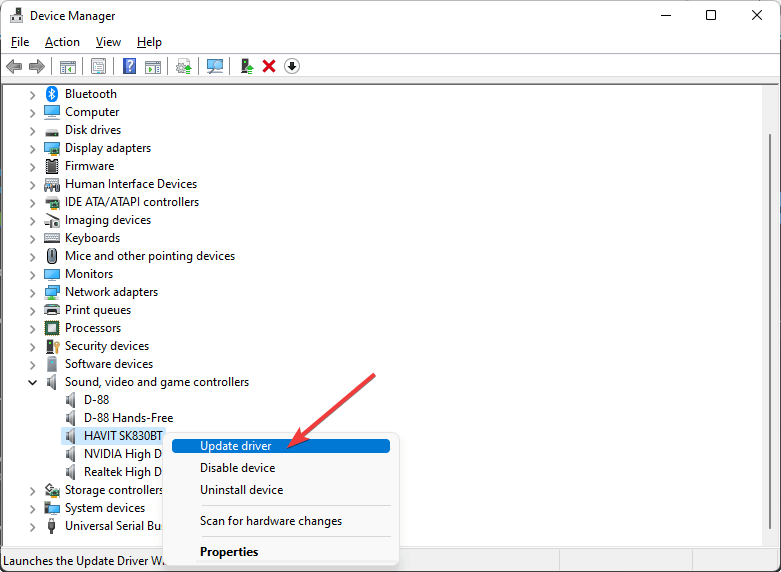 seleccionando actualizar driver de sonido