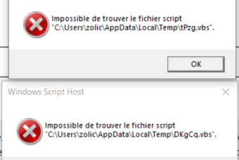 message erreur ordinateur impossible de trouver fichier script