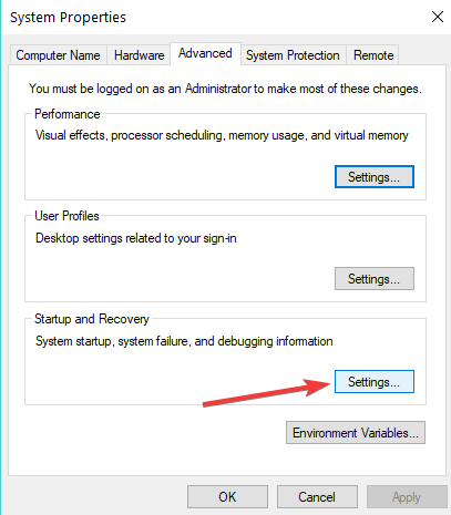 startup recovery settings