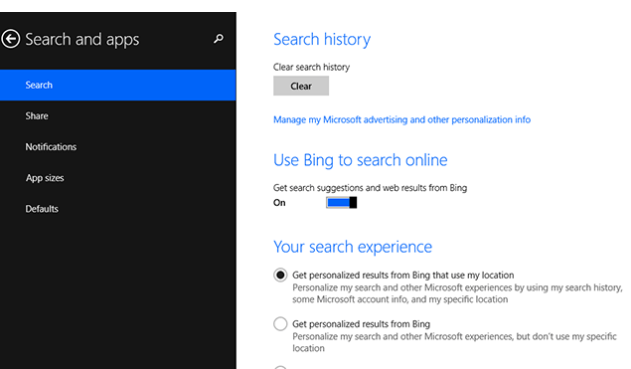 bin web search windows 8