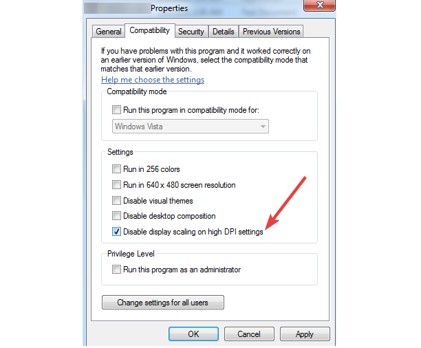 disable scaling on high dpi settings windows 10