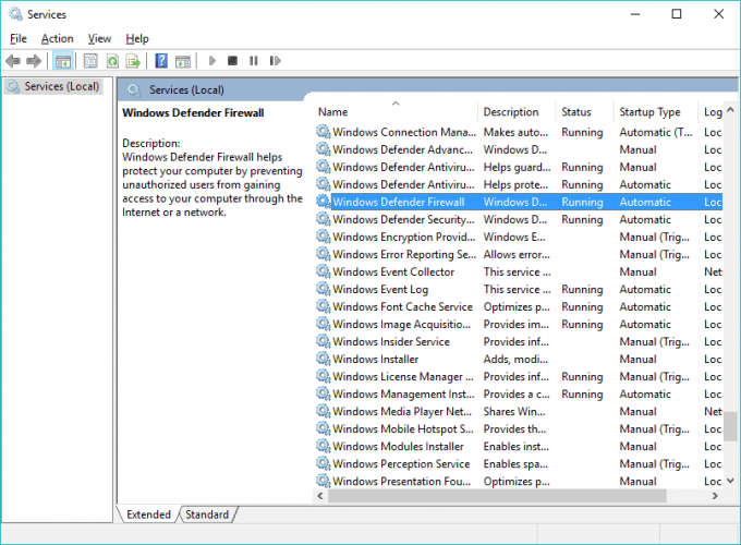 Windows Firewall error code