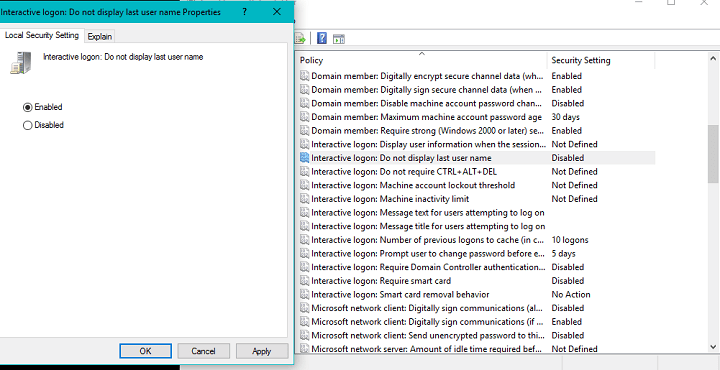 remove user name logon