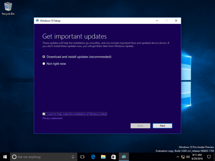 windows 10 anniversary update installation