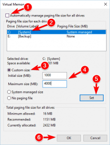 How to change the pagefile.sys file in Windows 10