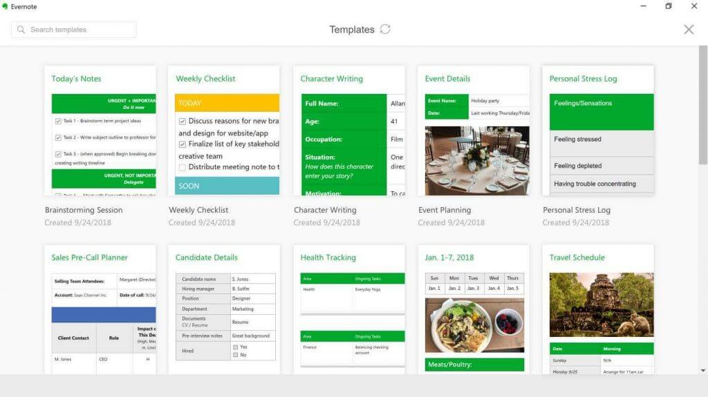 Evernote templates