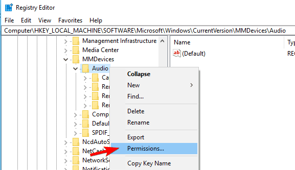 registry editor permissions permissions USB audio failed to play test tone