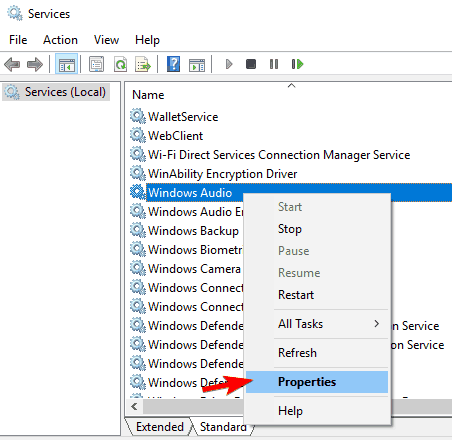 O controle de volume não aparece nas propriedades do serviço de áudio do Windows da barra de tarefas