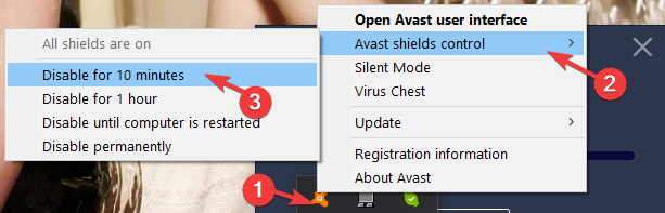 disable avast antivirus windows 10