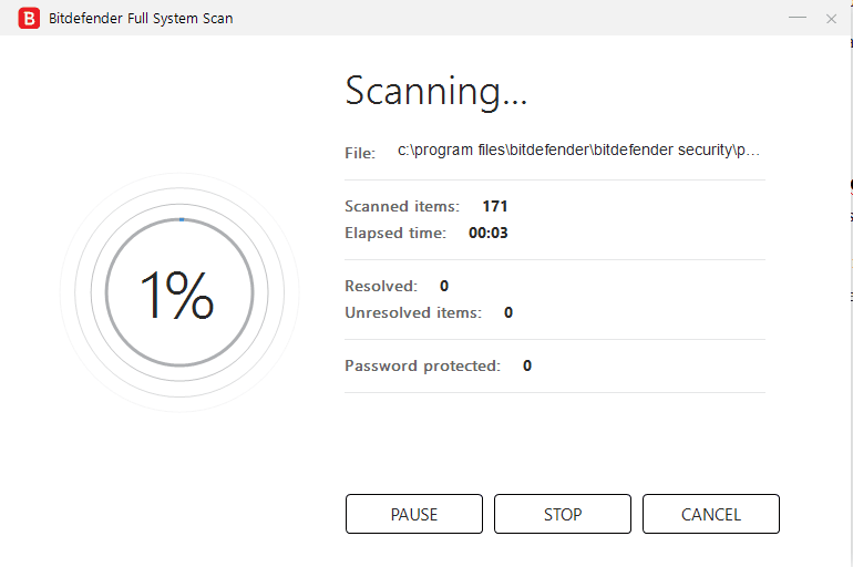 Bitdefender Internet Security 2019 scanning