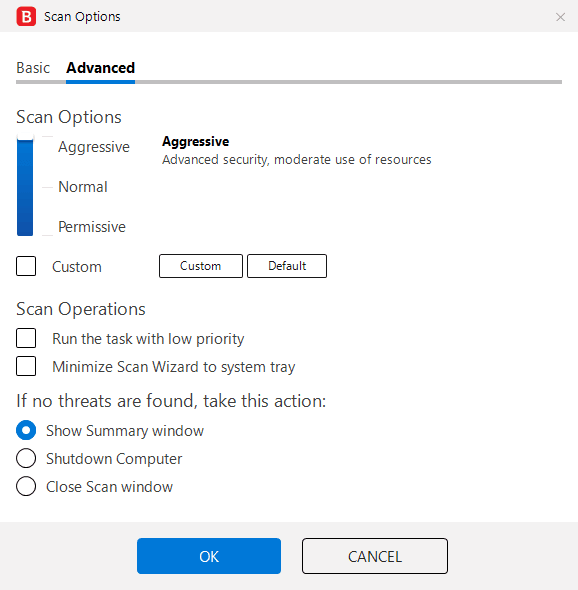 Bitdefender Internet Security 2019 scan options