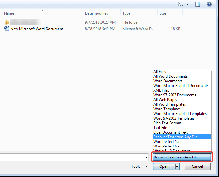 recover text from any file