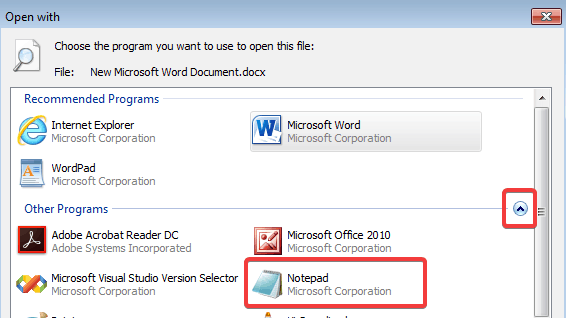 open with notepad