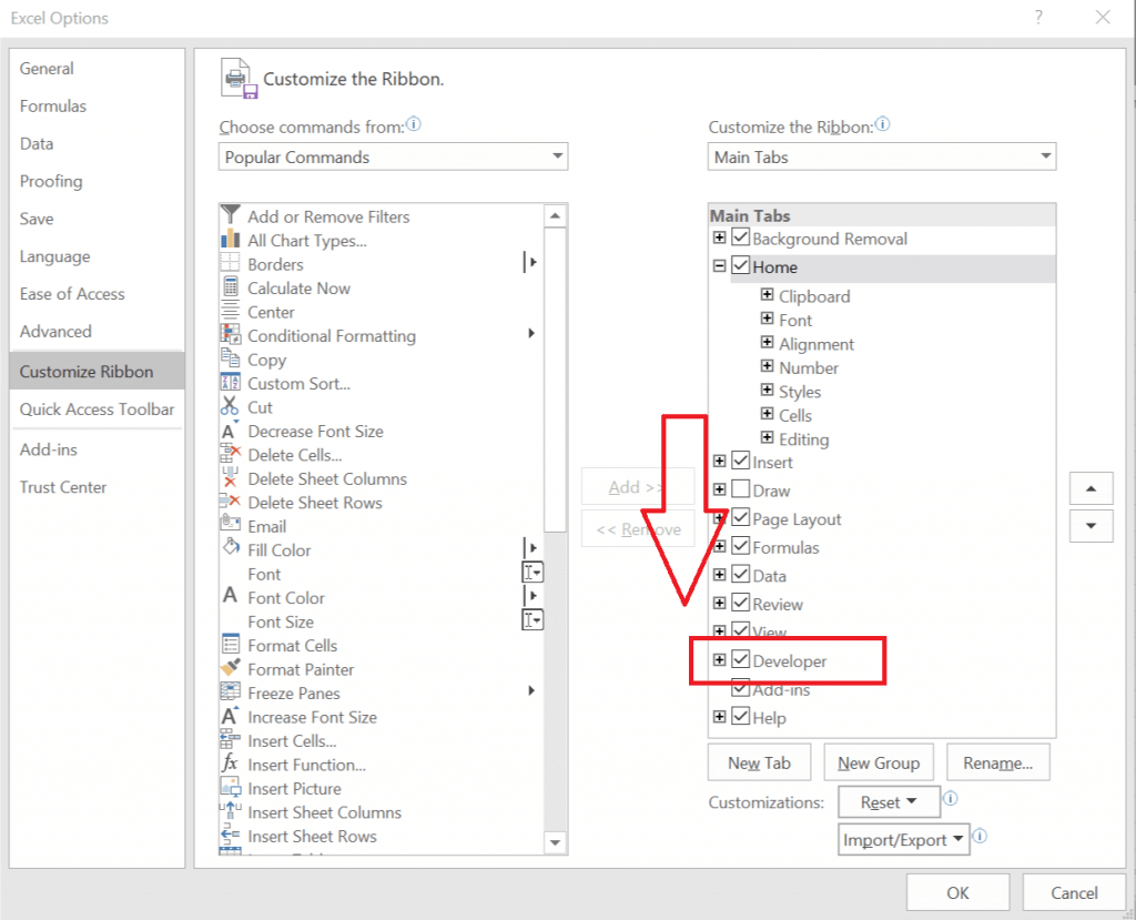 Excel Enable Developer Option