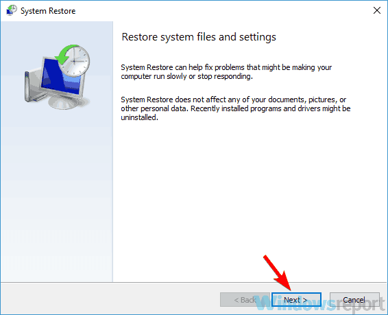 system restore main window system restore start inverted colors on Windows 10