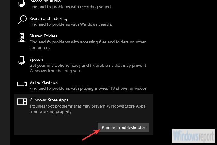 windows store apps troubleshooter