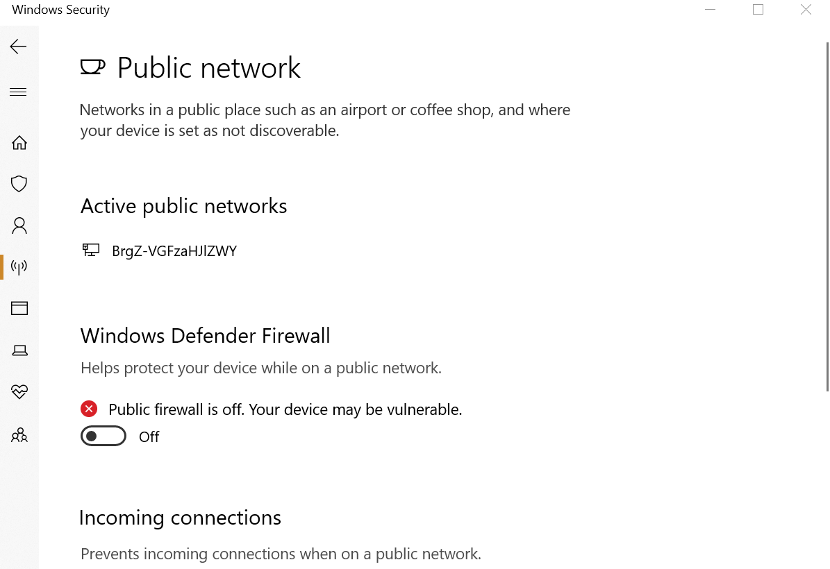 Windows Defender Firewall Off