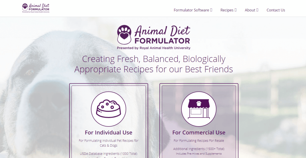 Animal Diet Formulator - pet food formulator software