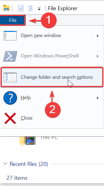 file explorer change folder search options