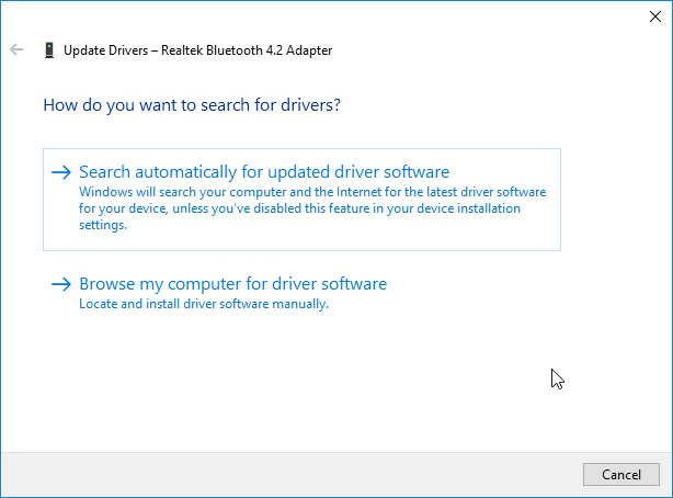 search automatically for updated driver software search automatically for updated driver software windows was unable to install bluetooth peripheral device