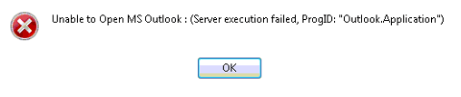 server execution failed outlook error