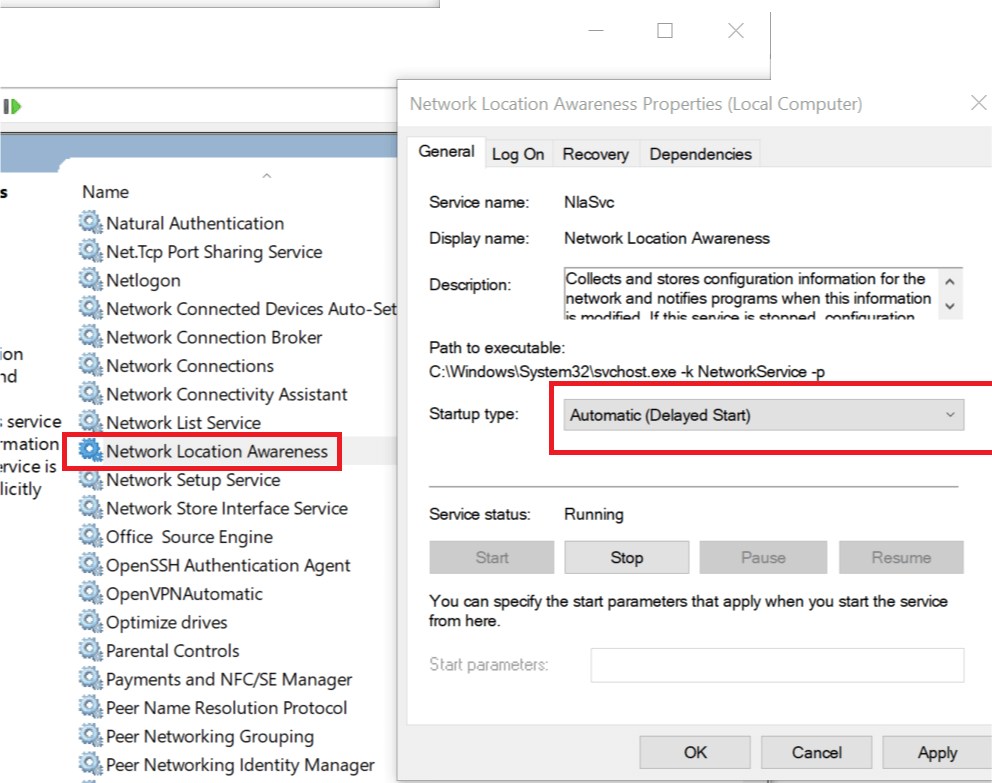 NLA Properties Delayed Restart - Skype Firewall issue