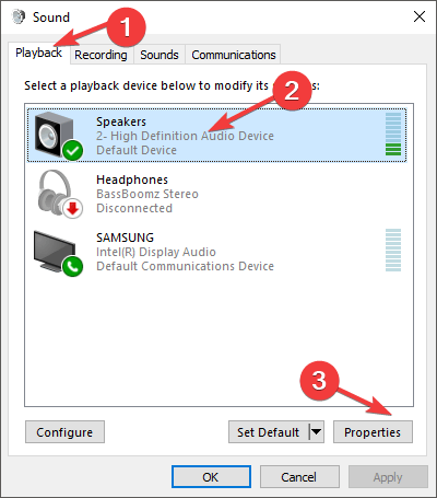 propiedades de reproducción de sonido: corrija el sonido de las computadoras portátiles lenovo