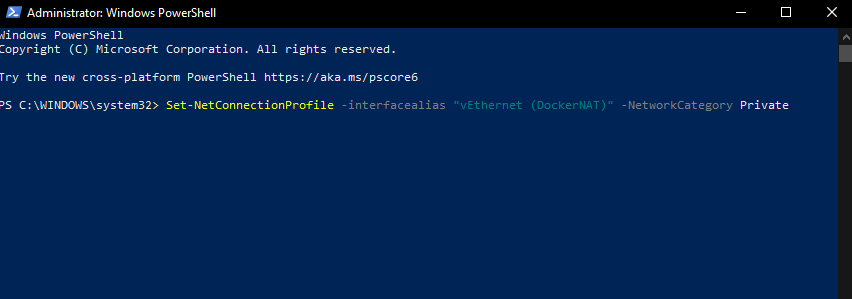 Poweshell with command pasted PowerShell admin with command - windows 10 error response from daemon drive sharing seems blocked by a firewall