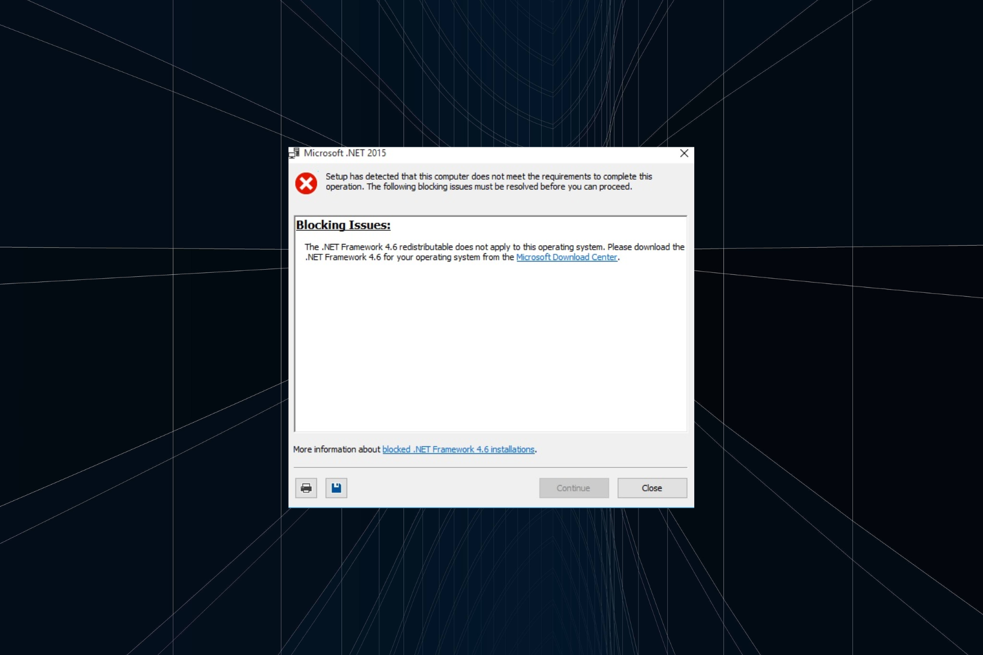 fix net framework blocking issues in windows 10