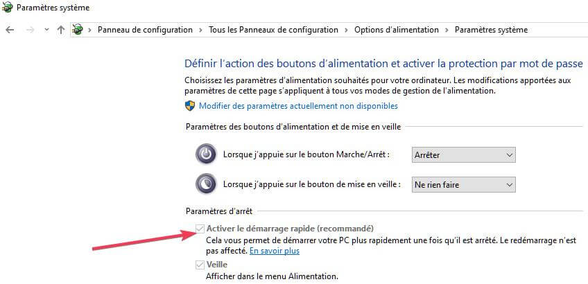 Activer le démarrage rapide