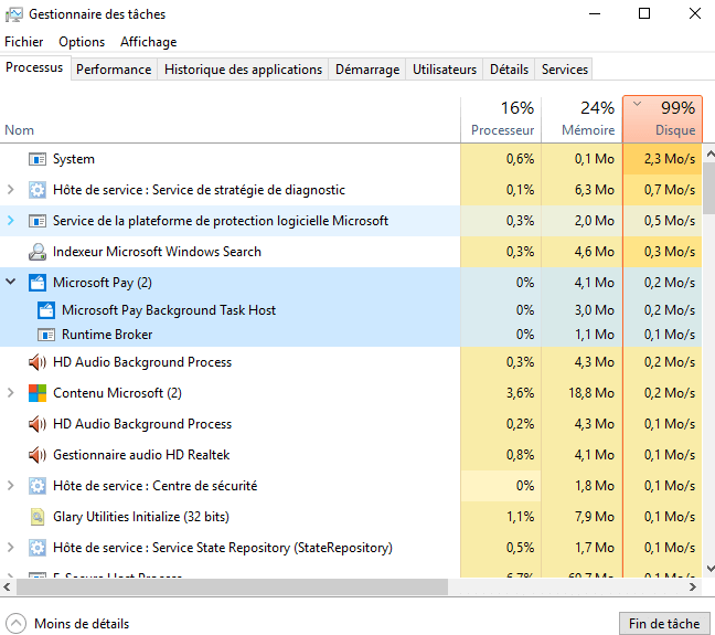 Gestionnaire des tâches windows 10