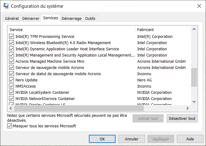 Masquer tous les services Microsoft