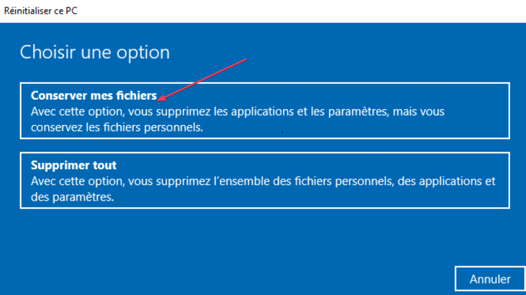Réinitialiser ce PC