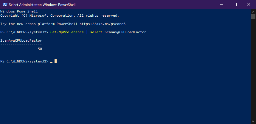 Change Windows Defender's max CPU usage using PowerShell