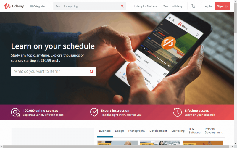 Udemy homepage