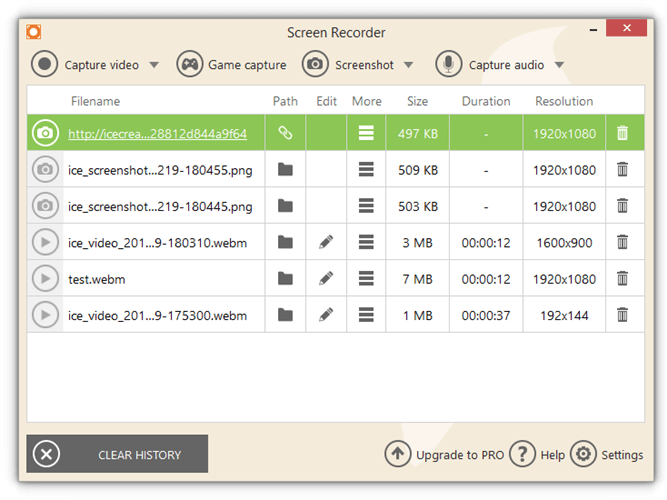 The Icecream Screen Recorder recordings manager