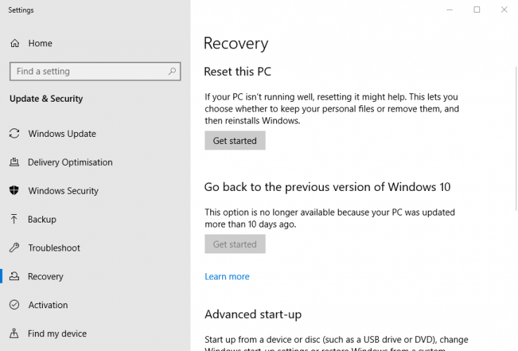 The Get started button chakracore.dll is missing from your computer
