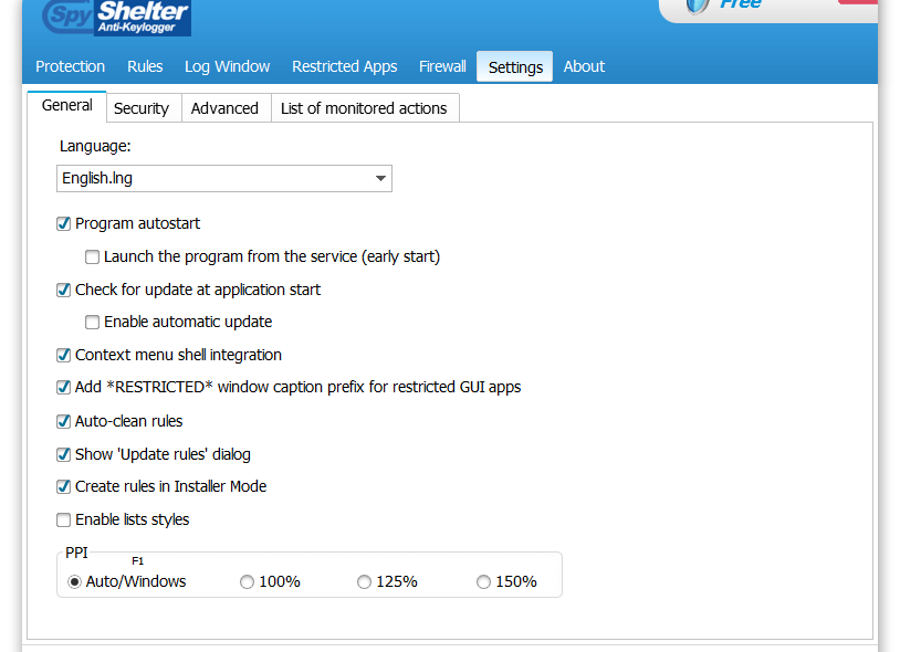 SpyShelter settings