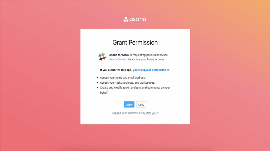 Allow button how to integrate slack and asana