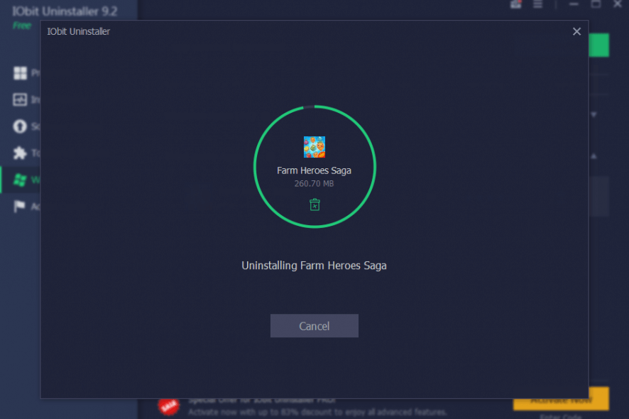 IObit Uninstaller uninstalling