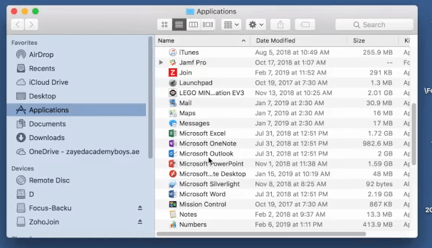 The Applications window Applications window outlook can't upgrade your database