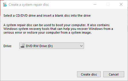The Create a system repair disc window Create a system repair disc window recovery disk vs repair disk key differences