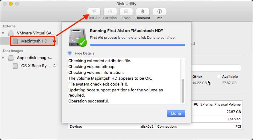 first aid disk utility disk utility macbook white screen of death