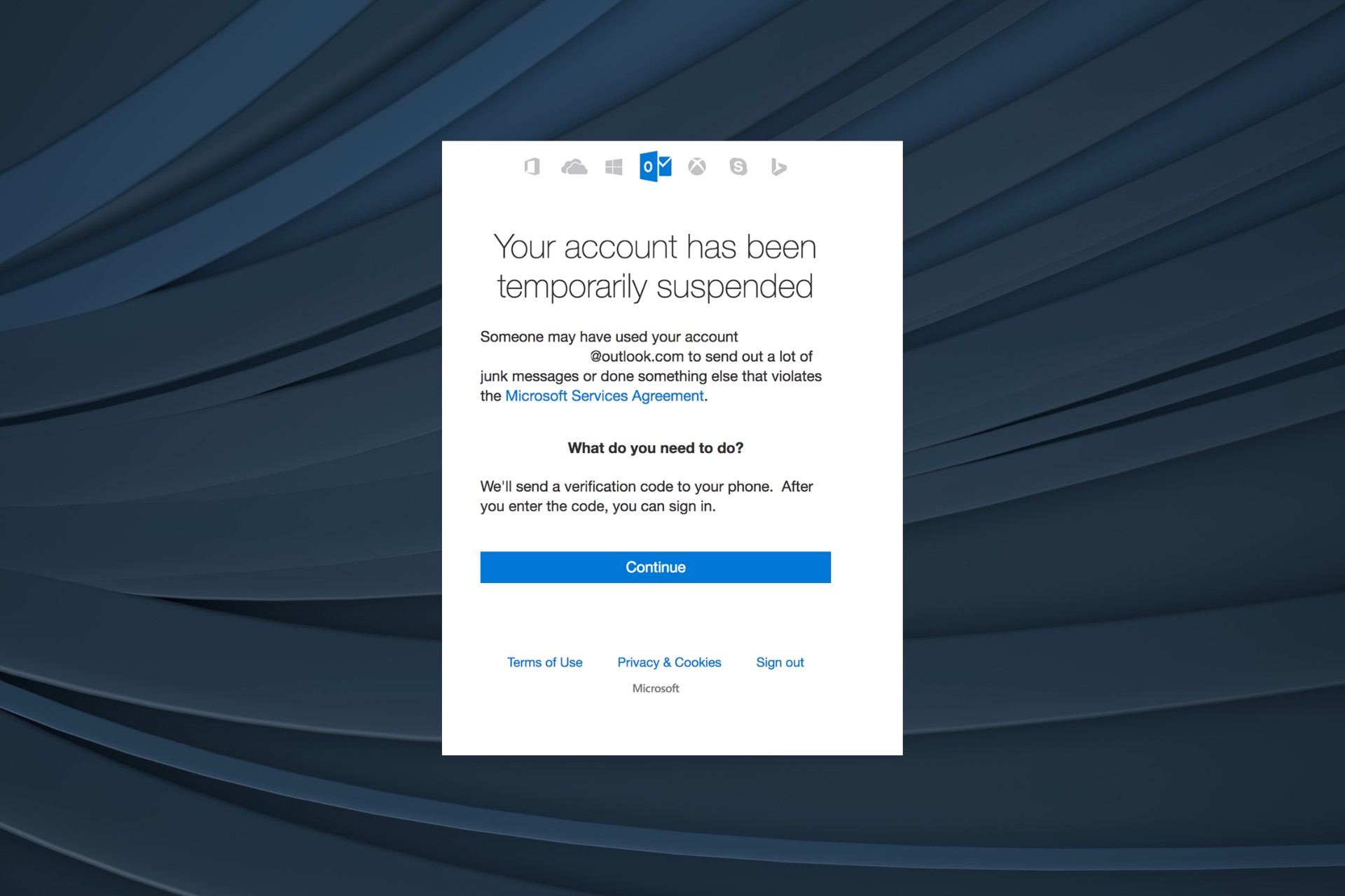 fix outlook account suspended error