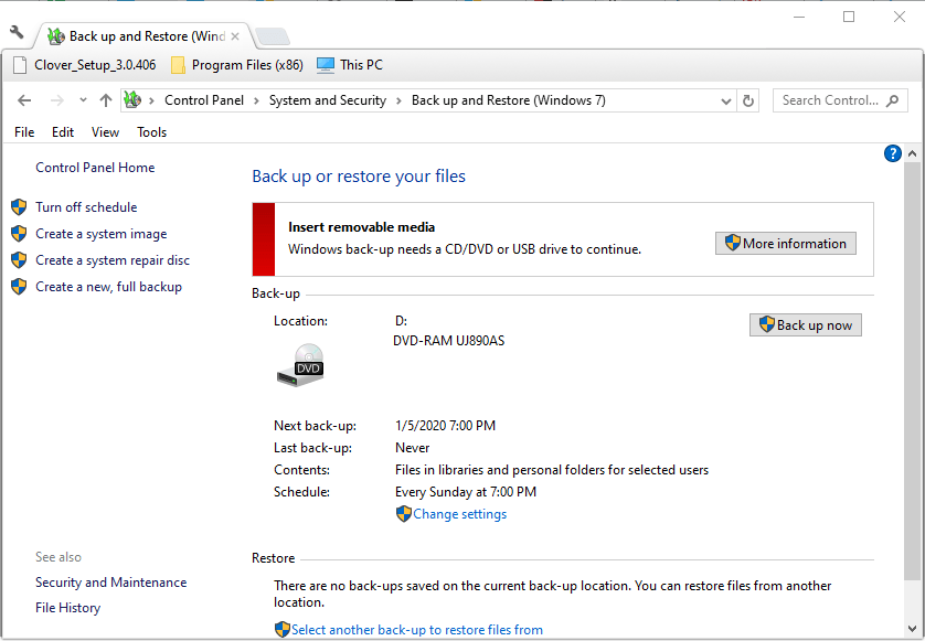 The Back up and Restore Control Panel applet The Back up and Restore applet recovery disk vs repair disk key differences