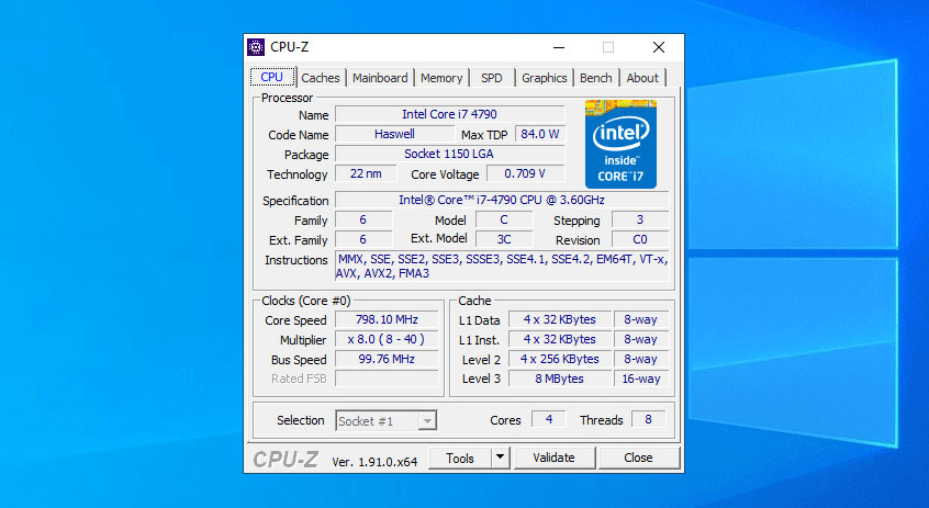 CPU-Z main window