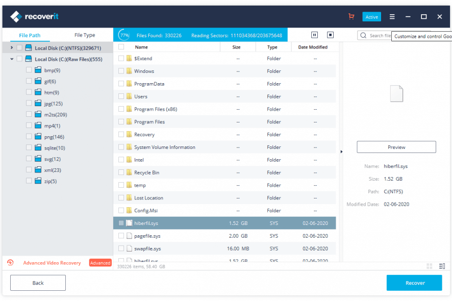 Recoverit results