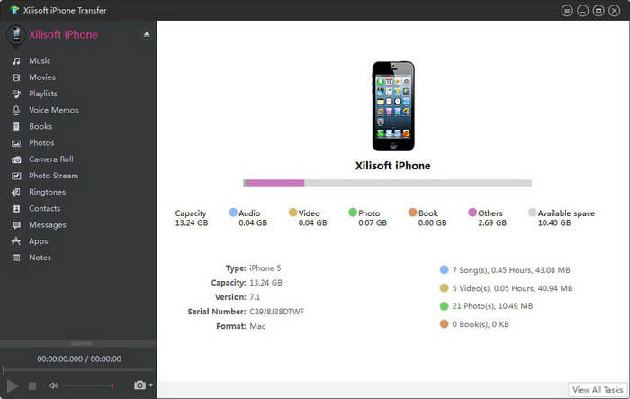 Xilisoft iPhone Transfer interface