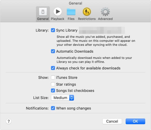 general settings itunes sync library itunes icloud music library not available mac