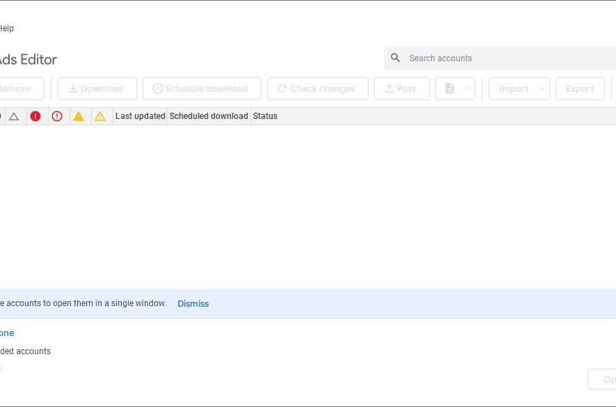 Main window of Google Ads Editor